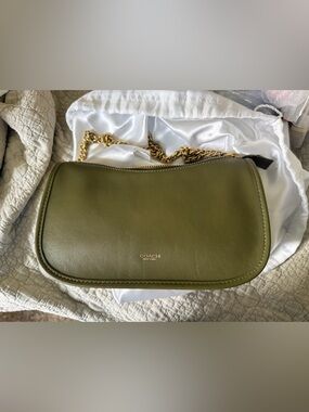 SOLD Coach Olive Green Waverly Leather Shoulder Bag with Gold Chain